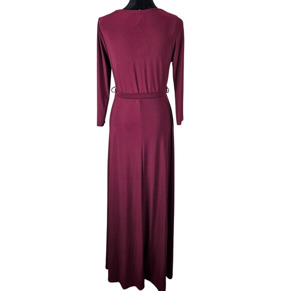 Womens Maternity Tie Front Wrap Maxi V- Neck Dress Size Large Burgundy Elegant - Picture 6 of 12